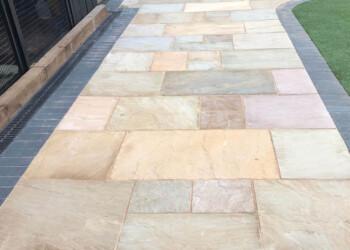 Stylish patios installed by Stone Mark Contractors in Plymouth. Beautifully designed patio by Stone Mark Contractors in Plymouth, Devon, showcasing expert craftsmanship and stylish outdoor living space.